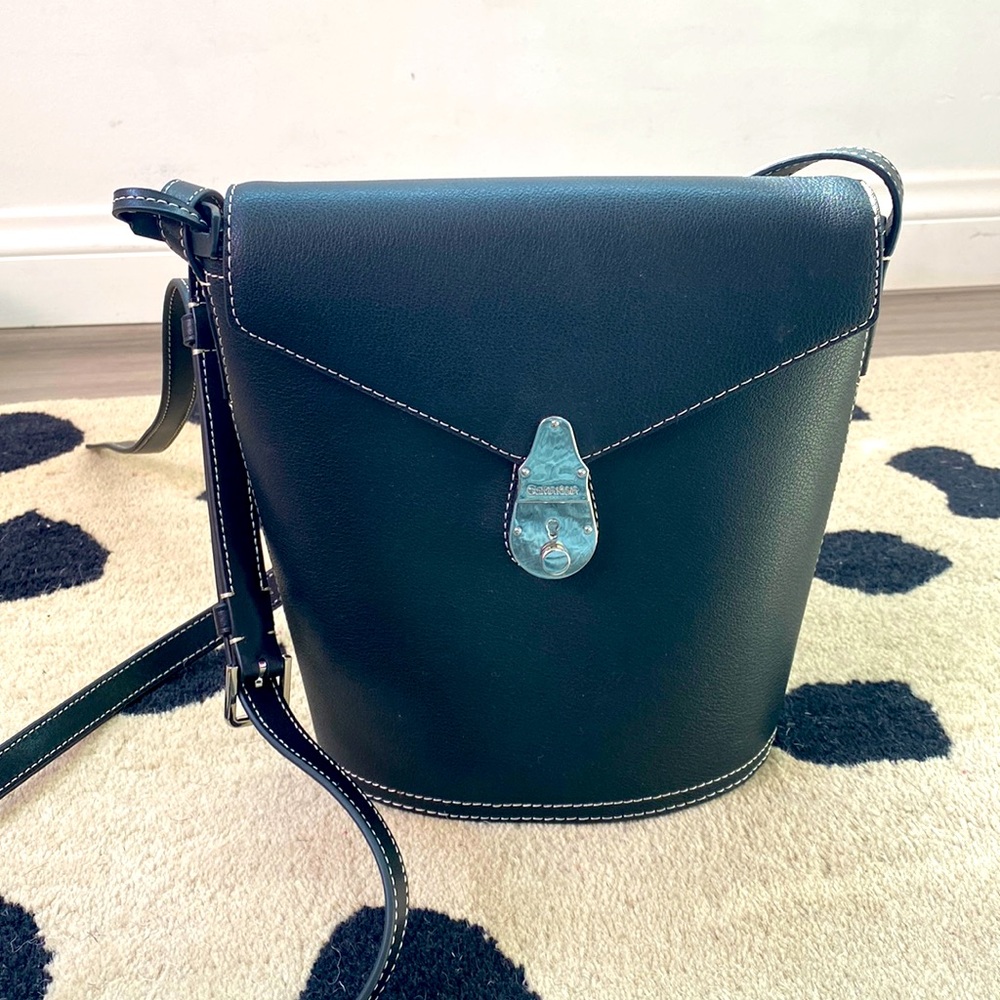 Calvin Klein Bucket Studded Leather Statement Series Black Cross Body Bag